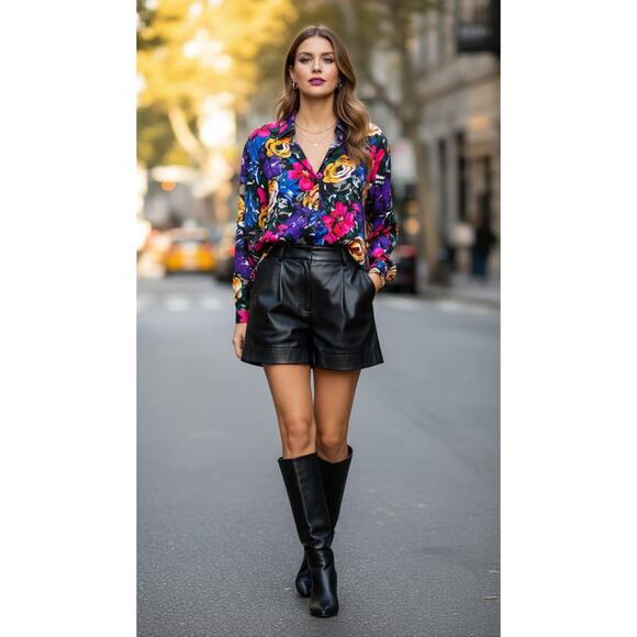 80s Jewel Bloom Floral Rayon Blouse S |Vintage Statement Top Hong Kong - Picture 1 of 10